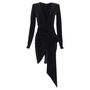 Alexandre Vauthier velvet plunge neck wrap bow draped mini dress